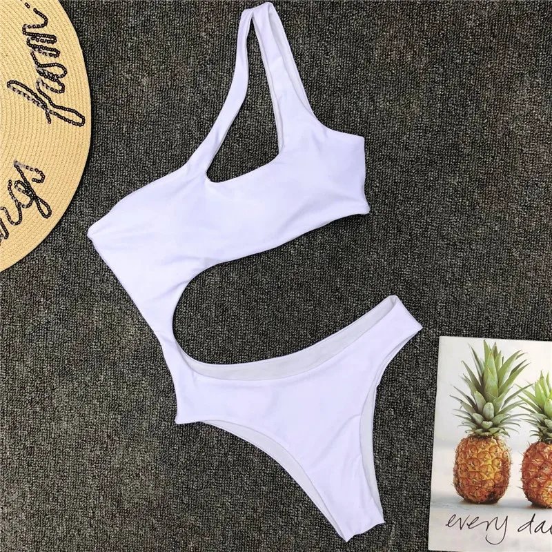 

2018 Swimming Suit For Women One Piece Swimsuit Pure Irregular Sexy Swimwear Cutout One Shoulder Bikini Maillot De Bain Femme