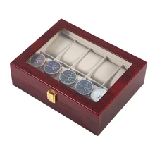 Практичная 10 решетчатая Ретро Красная деревянная коробка для часов, чехол для дисплея, прочная Коллекция ювелирных изделий, органайзер для часов, шкатулка для часов