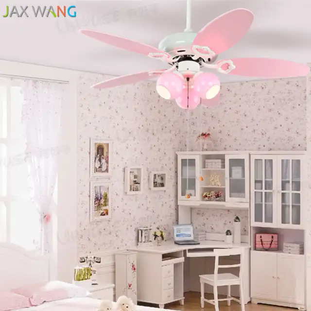 Children Room Pink Fan Pendant Light Princess Girl Bedroom Pendant