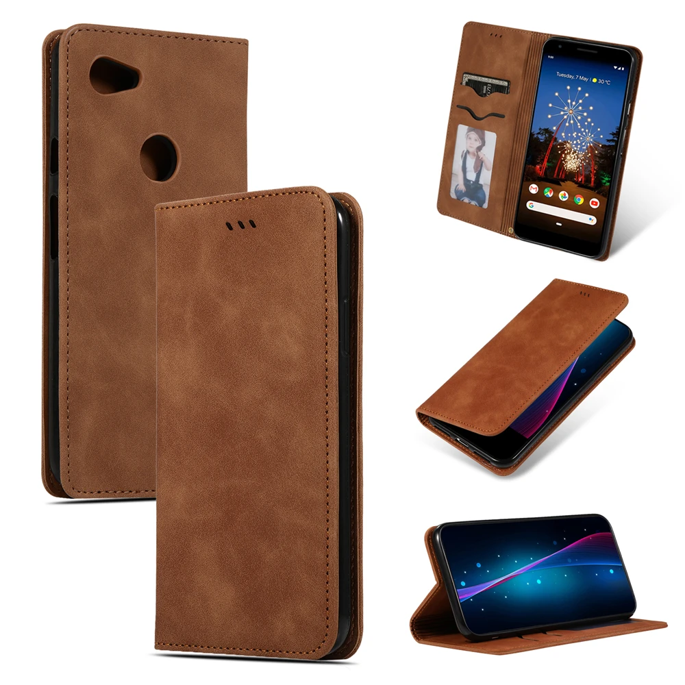 

For Google Pixel 3A Case Luxury Retro PU Leather Magnetic Flip Stand Wallet Phone Case For Google Pixel 3A XL Case Card Slots
