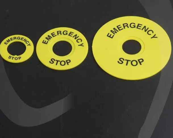 

20pcs Yellow Stop button switch ID 22mm OD 60mm/40mm/90mm button sign box warning signs EMERGENCY STOP