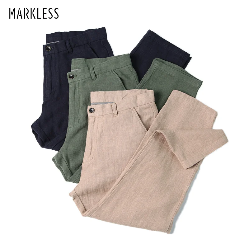 

Markless Ramie Pants Men Joggers Summer Ramie Cotton Ankle-Length Trousers Casual Beach Pants pantalon homme DKA6912M