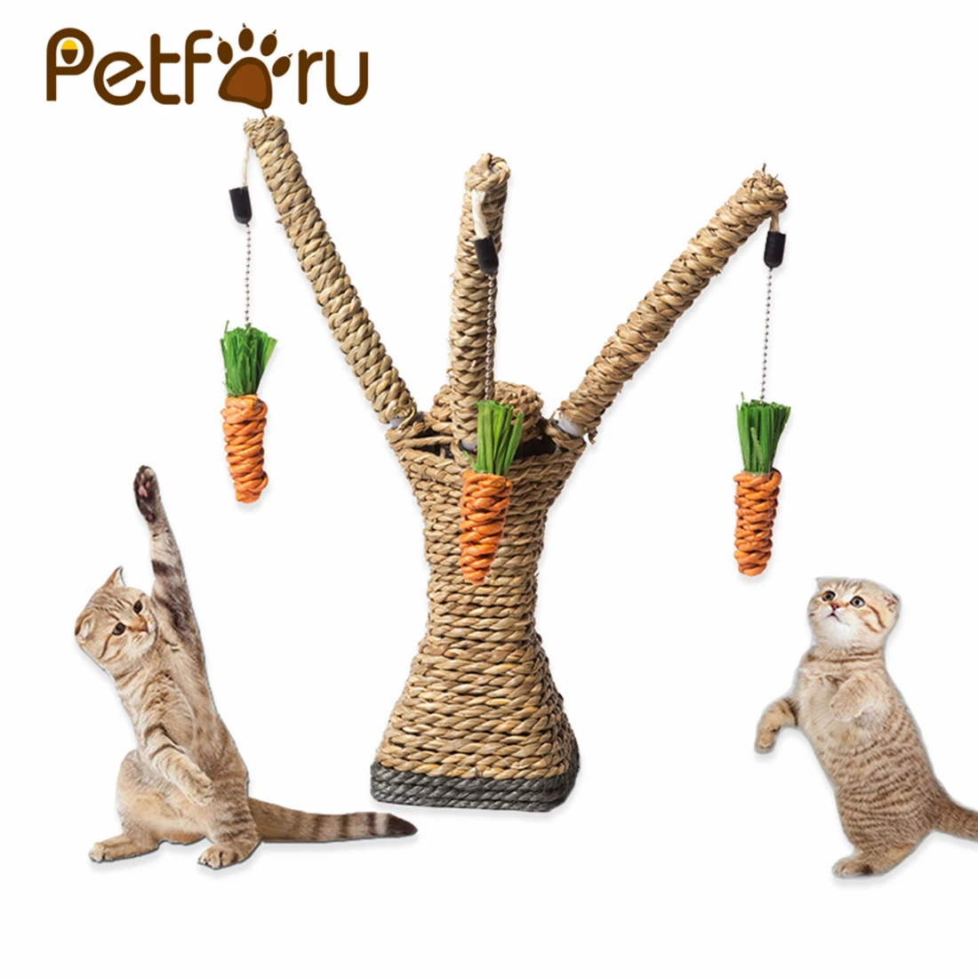 

Cat Playing Rope Scratcher Toy Pet Scratching Climbing Tree with Carrots