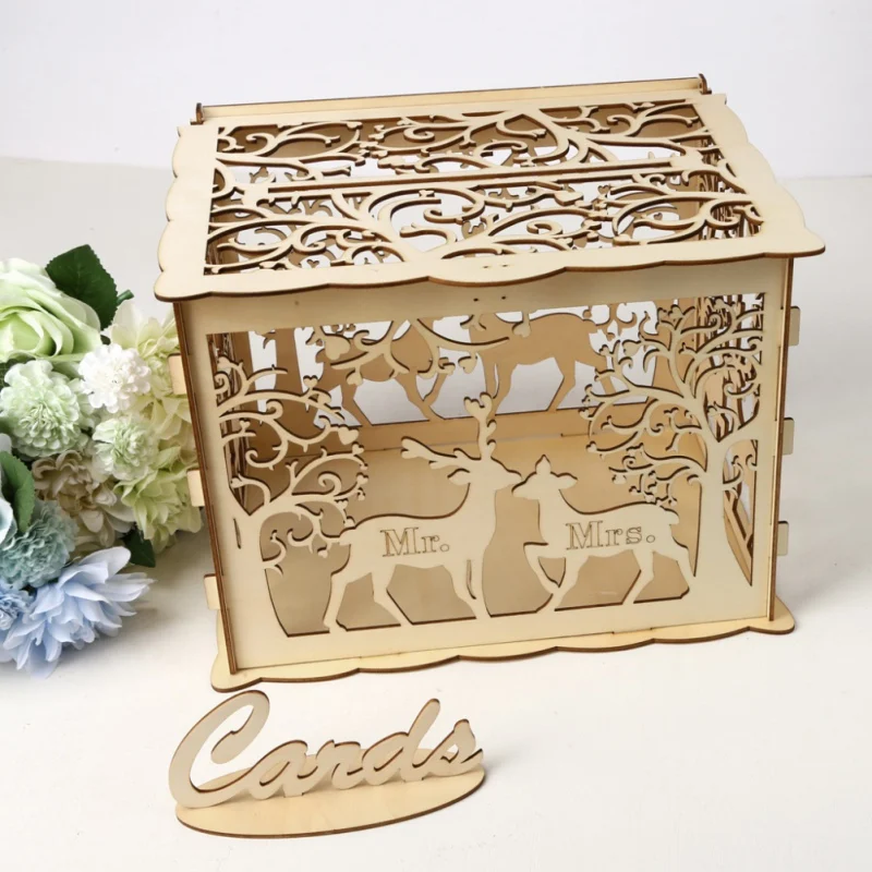 Полый дизайн DIY коробка для приглашения на свадьбу с замком и карточкой знак подарочная карта Legno Bella Decorazione Di Cerimonia Nuziale Forniture per