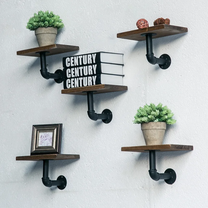 

Industrial Decorative Wall Shelf Iron Floating Shelf Partition Board Hanging Storage Racks with Board Home Wood Holder 18*18cm