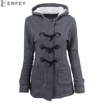 

LERFEY Women Causal Coat Autumn Overcoat Hooded Basic Coats Zipper Horn Button Outwear Jackets Casaco Feminino Plus Size 5XL 6XL