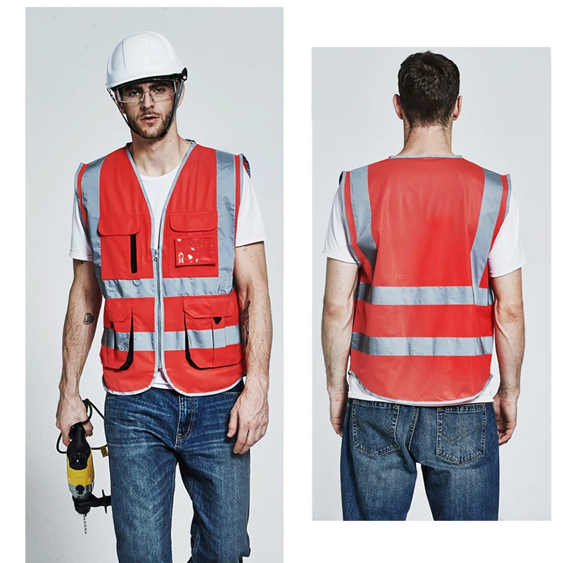 SFVest Zipper Front Safety Vest Red vest work vest workwear men