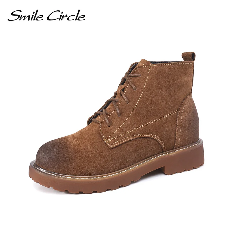 

Smile Circle Ankle Boots for Women Suede Leather Short Boots Autumn Winter 2018 British style boots women Platform Shoes