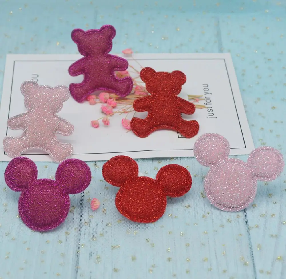 

20pcs/lot of mickey and bear applique stitched on shiny feel cloth patches application of scrapbook accessories