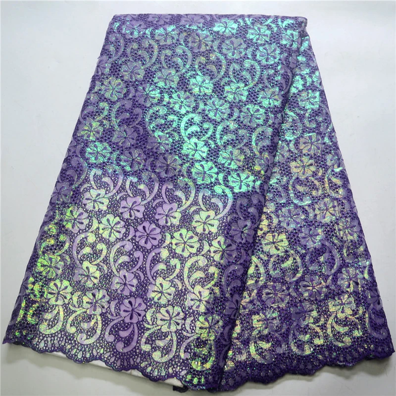 

Beautiful African organic lace fabric high quality, new Nigerian sequins lace fabric 5 yards wedding dress