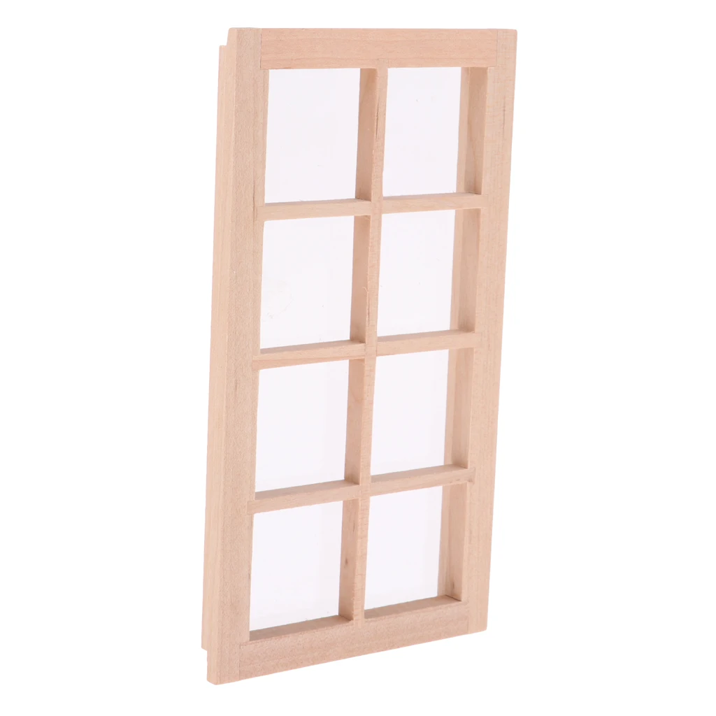 Wood Miniature 8-Pane Window Door Frame 1/12 Dollhouse DIY Decor Accessory Kids Pretend Play Toy