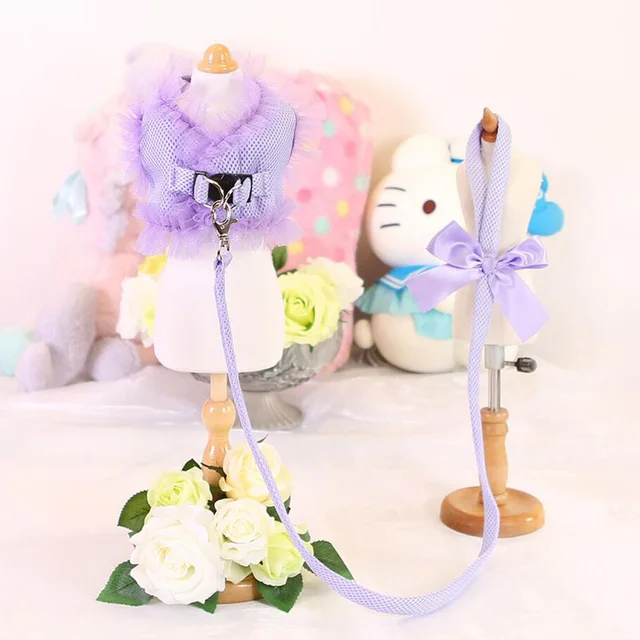 2018 Spring/Summer Cute Comfort Lace Cherry Pet Dog/Cat Harness Leash Set Breathable Pet Harness for Small Dog Pet Pink Purple