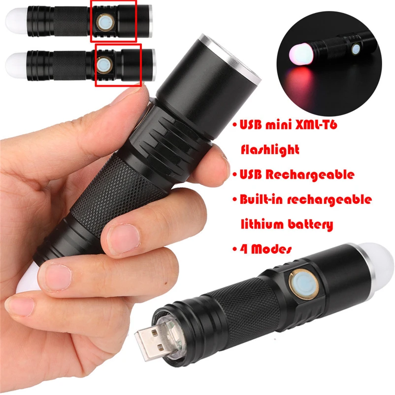 Cheap Freeshipping Mini Portable Flashlight LED Torch USB Rechargeable Flashlight 350LM Bicycle Light Whosesale #4MY02 1