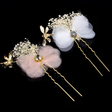 Ручная работа Стрекоза свадебные шпильки кристалл шпильки для волос для невесты палочки розовая Свадебная заколка для волос в форме цветка для женщин аксессуары ювелирные изделия