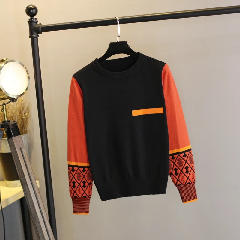 Knitted Sweater Women 2018 Autumn And Winter Women Sweaters High Quality Geometric Sleeve Ladies Jumper