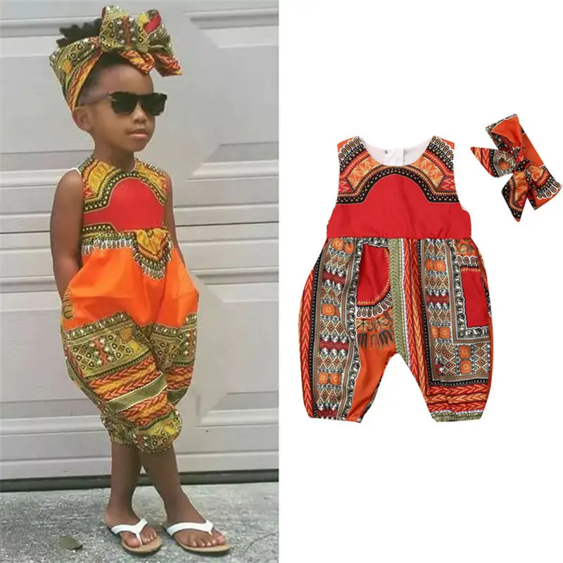 

Emmababy Leisure Fashion Infant Baby Girls Kids African Rompers Sleeveless Vintage Clothes Toddler Rompers Outfit Girls