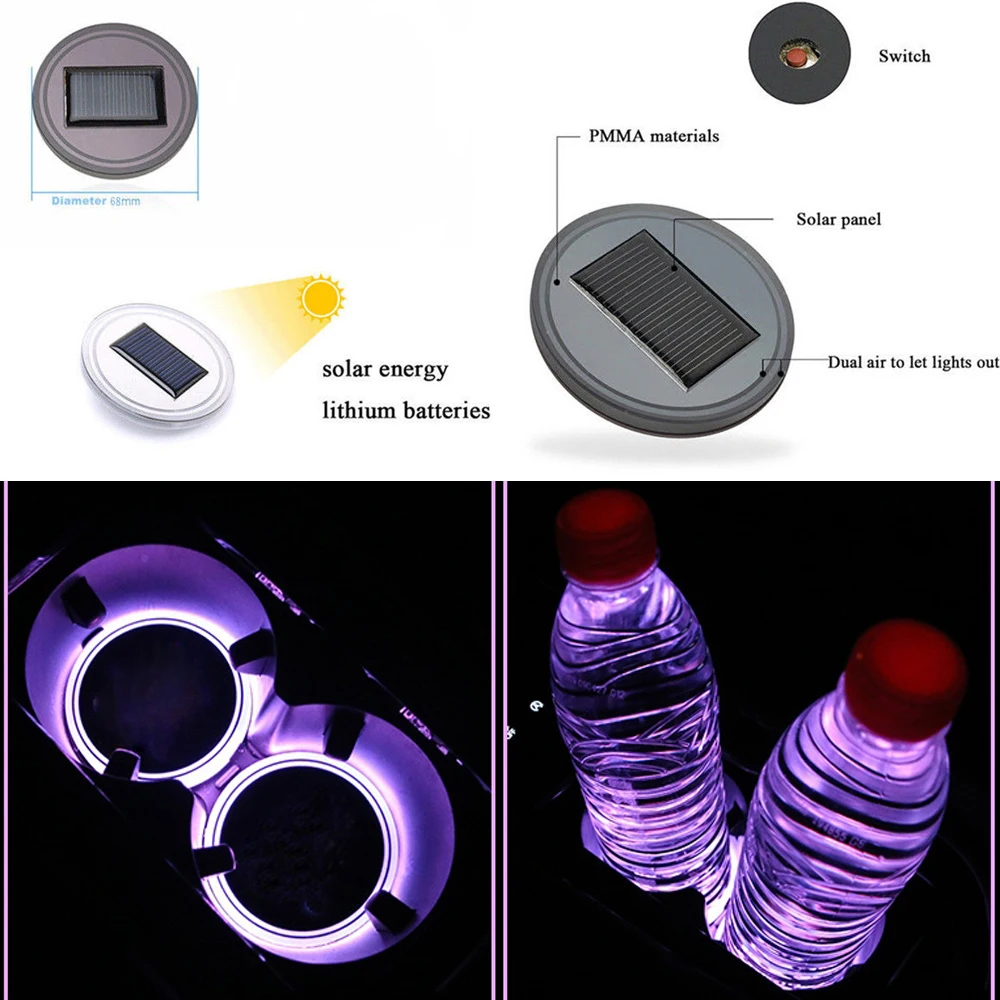 1 шт. Солнечный СВЕТОДИОДНЫЙ цветной подстаканник с питанием от автомобиля внедорожника Нижняя накладка коврик накладка лампа
