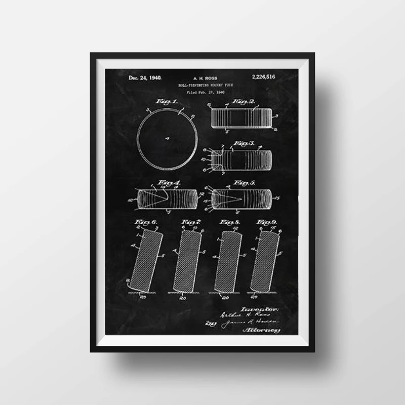 Hockey Patent Blackboard Wall Art Print