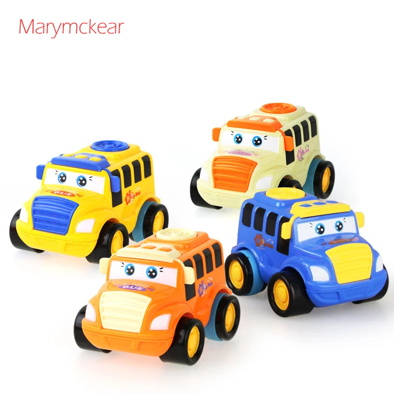 Set De 4 Minibuses De Plástico Con Caras Dibujos Animados – Puerta Giratoria, Modelos Conectables, Ideal Para Fiestas Y Decoración De Pasteles