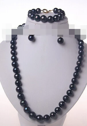 

charm Jew.657 stunning big round black freshwater pearl necklace bracelet earrings jewelry set (A0423)