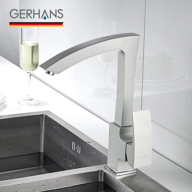 Best Price GERHANS Edithedge White Kitchen Faucet Modern Square Design Basin Bar Water Tap Single Handle Water Mixer Crane K14014W