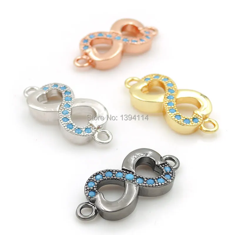 

18*8*2mm Micro Pave Kallaite CZ Infinity Symbol Of Hearts Connector Fit For Women As DIY Bracelets Accessory