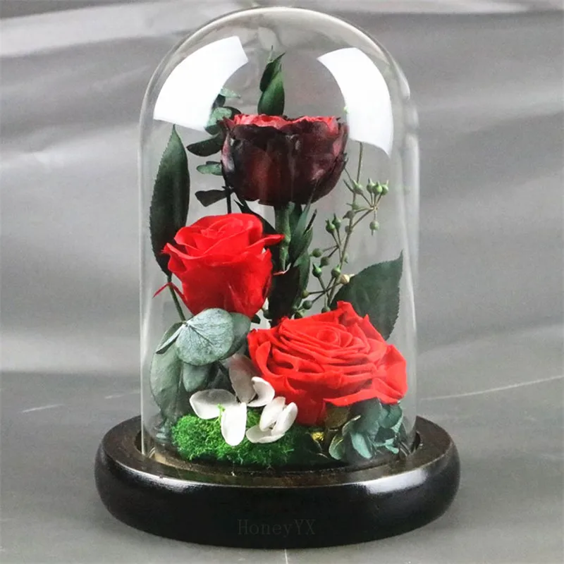6 цветов, Подарочная коробка, в комплекте, вечная роза, сохраненная, бесморская Роза, Клош, свадебные украшения, уникальные подарки