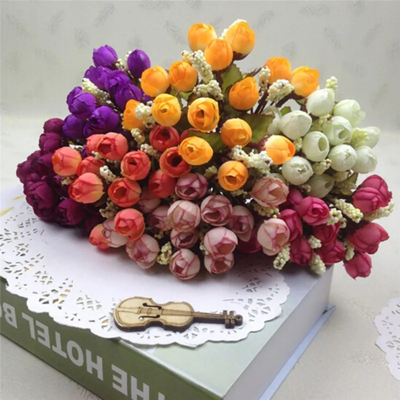 15 голов, красивые маленькие бутоны розы, имитация искусственного шелка, цветы для дома, вечерние, свадебные декорации, искусственный цветок для свадьбы