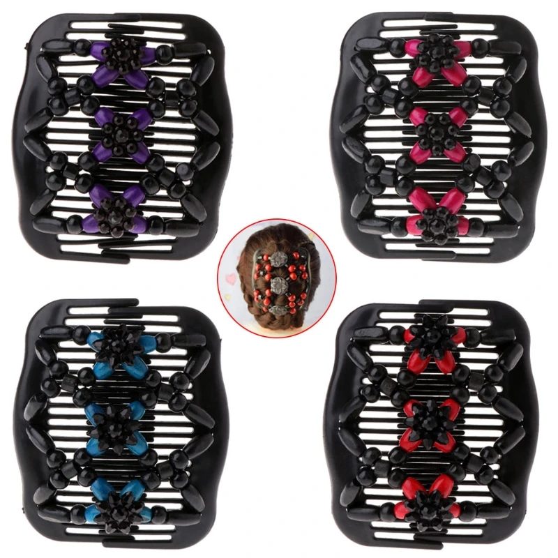 

Magic Hair Comb Wood Beads Double Stretchy Elastic Jewelry Women Clip Hairstyle