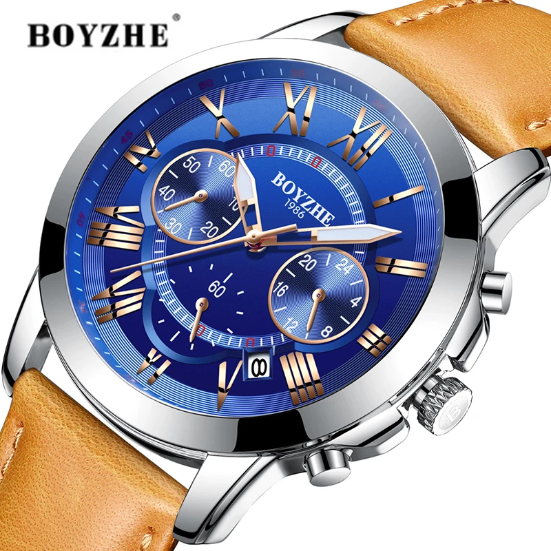 

BOYZHE Men Quartz Watch Fashion Leather Sport Watches Luminous Casual Luxury Brand Waterproof Business Watches Relogio Masculino