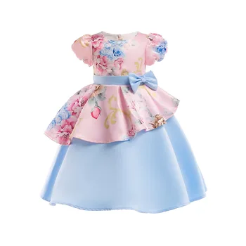 

Roimyal Wholesale Summer Girl Puff Sleeve A-line O-neck Floral Cute Dress 3-8years kids Party Dresses Free Shipping