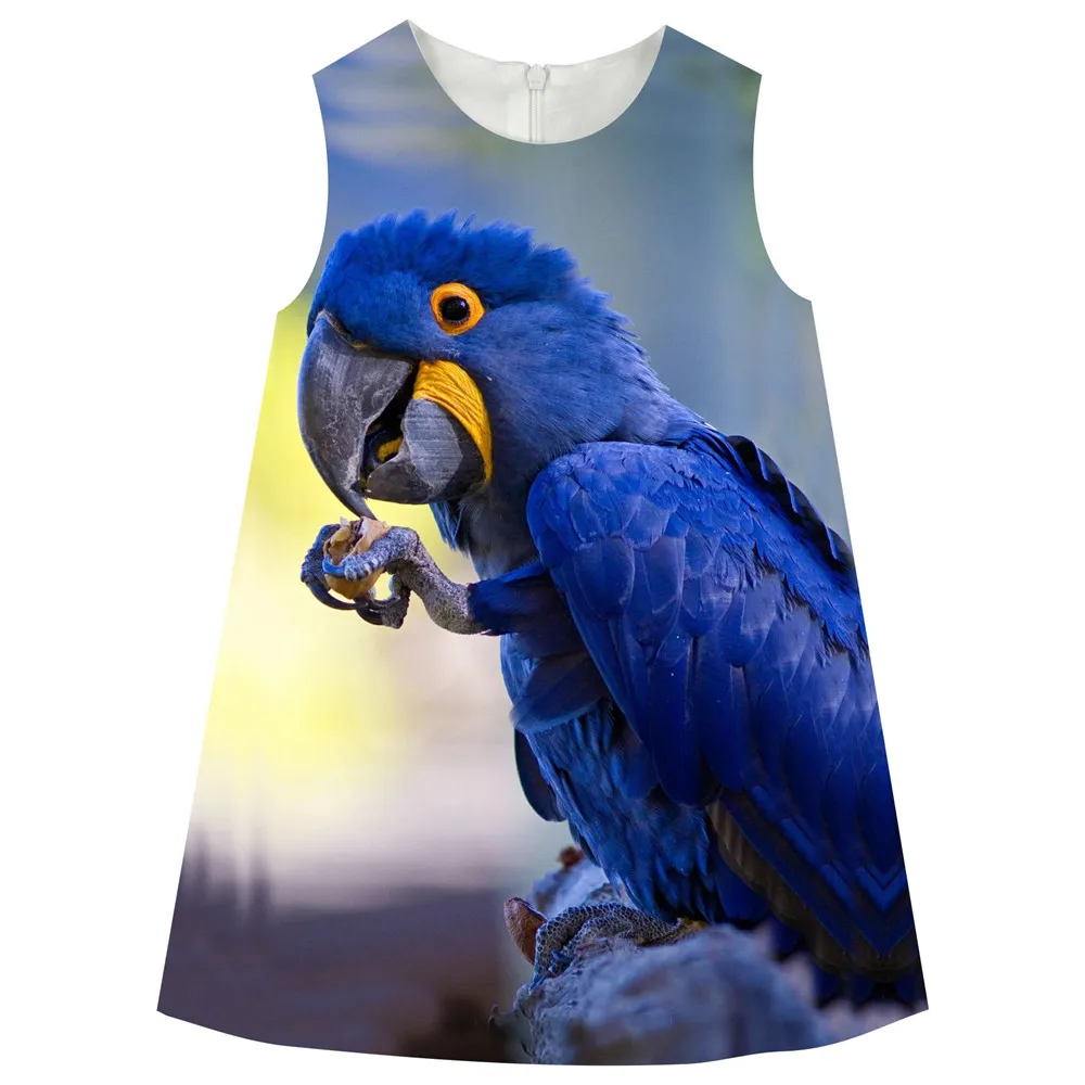 

Girls Dresses autumn2018 Brand Kids Clothes Children Dress blue Parrot Print Princess Dress Costume 2-10Y