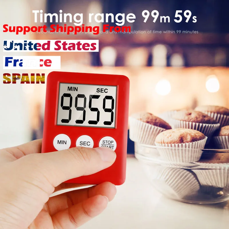 

1 pcs 5 Cores Super Thin LCD Digital Screen Kitchen Timer Square Cooking Count Up Countdown Alarm Magnet Clock Temporizador