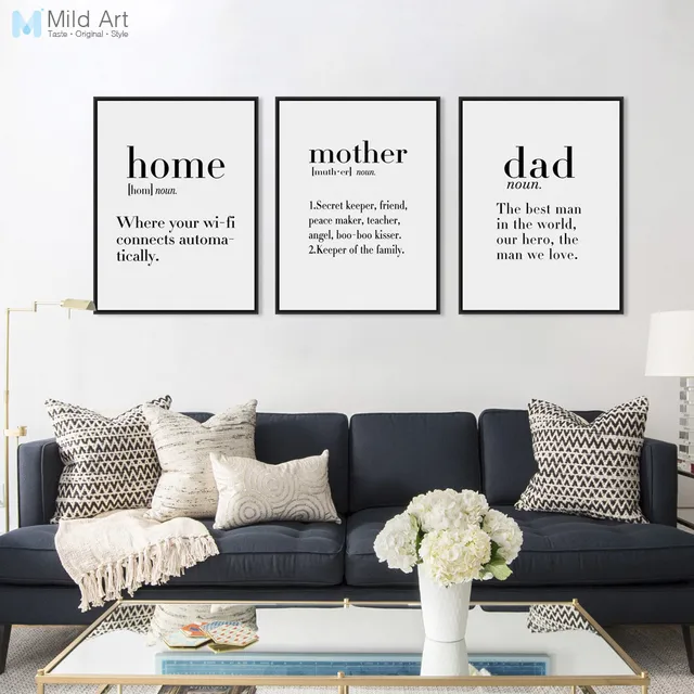 Modern Minimalist Black White Family Dad Mother Quotes A4