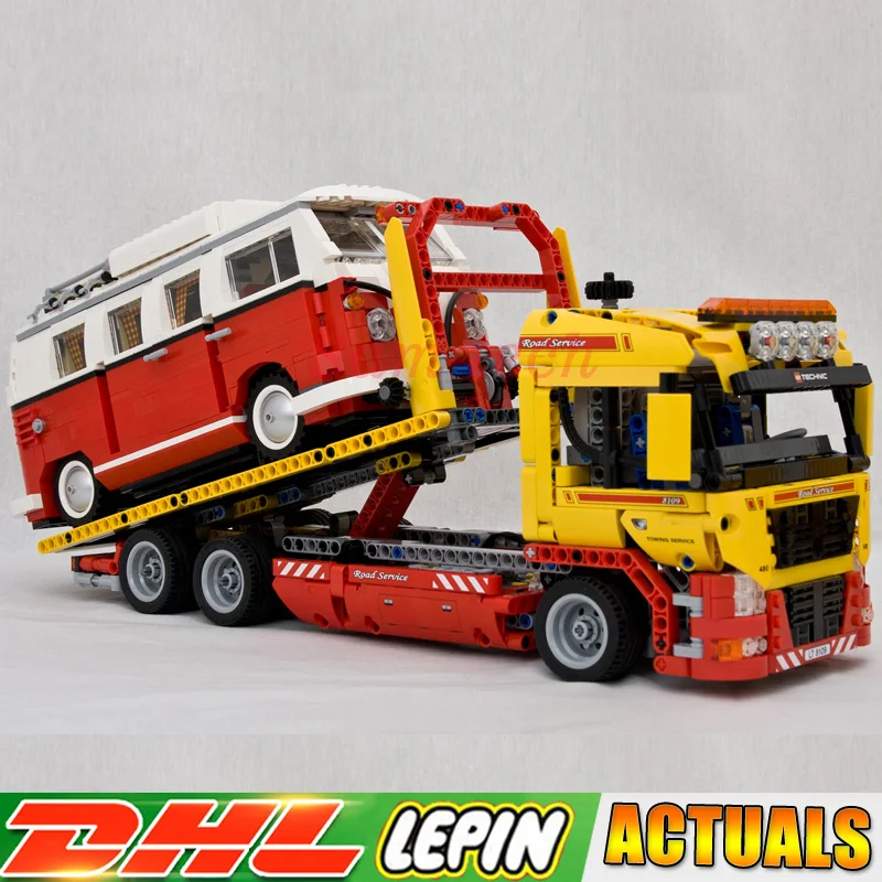 

20021 Technic Flatbed Truck Set+21001 Volkswagen T1 Camper Van Model Building Blocks Bricks Kits Toy Compatible 8109 10220