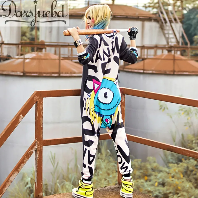 

DARSJUCBD Hip Hop Dance Harem Pants Women Jumpsuits Playsuits Bodysuits Trousers Personality Loose Cartoon Pants Women Rompers