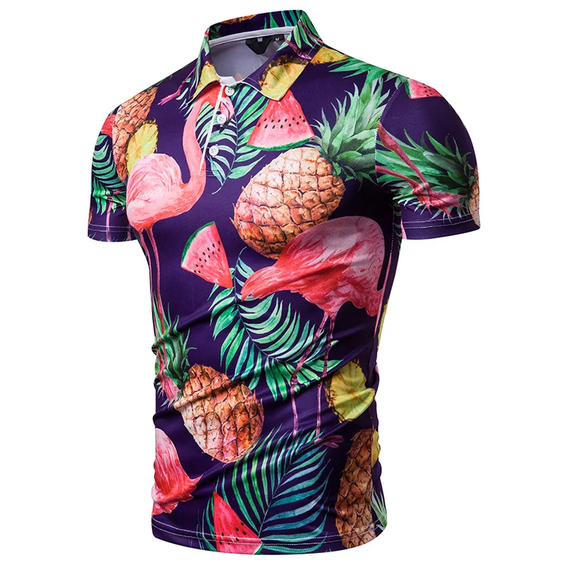 Мужские рубашки поло бренды ананас с цветочным принтом, короткий рукав Camisas Polo мужские модные летние забавные Гавайские розовые поло для мужчины m-xxl - Цвет: PL96-Purple