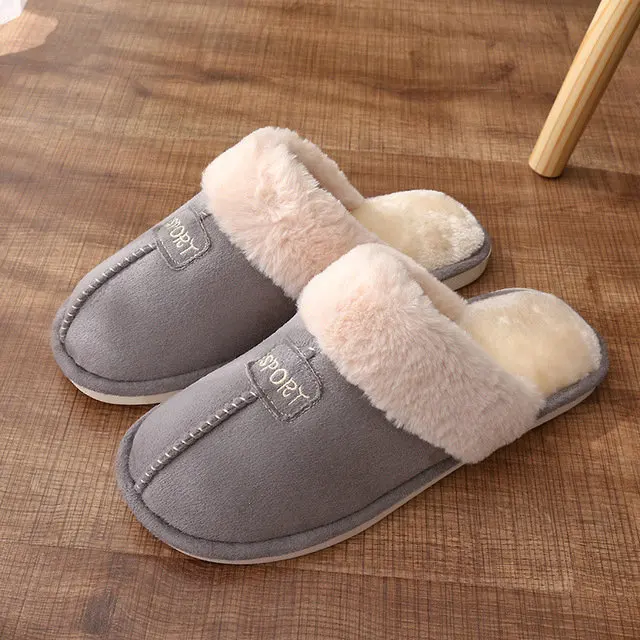 Home Winter Micro Suede Upper Fur Plush Warm Home Indoor Winter Leather Man Women Soft Slippers (4)