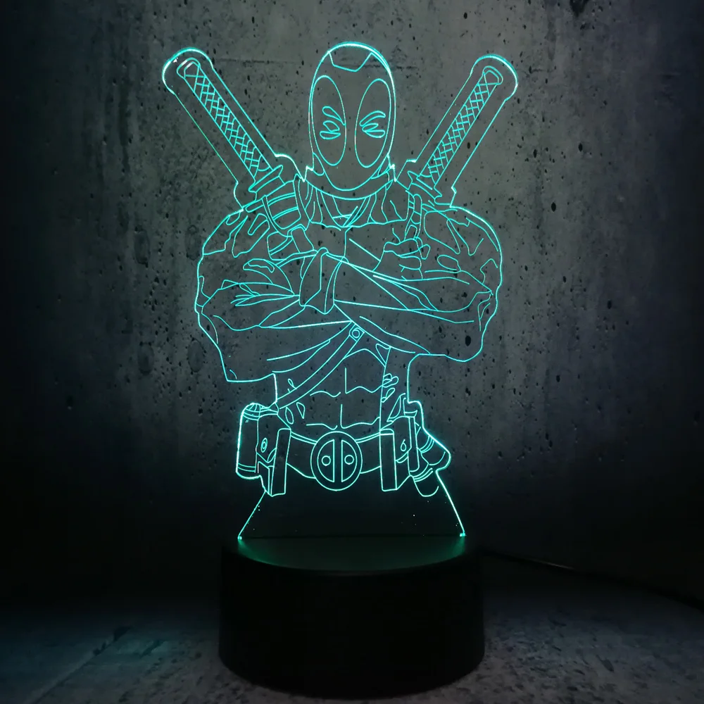 Marvel анти герой Дэдпул 3D ночник светильник рисунок светодиодный игрушка иллюзия