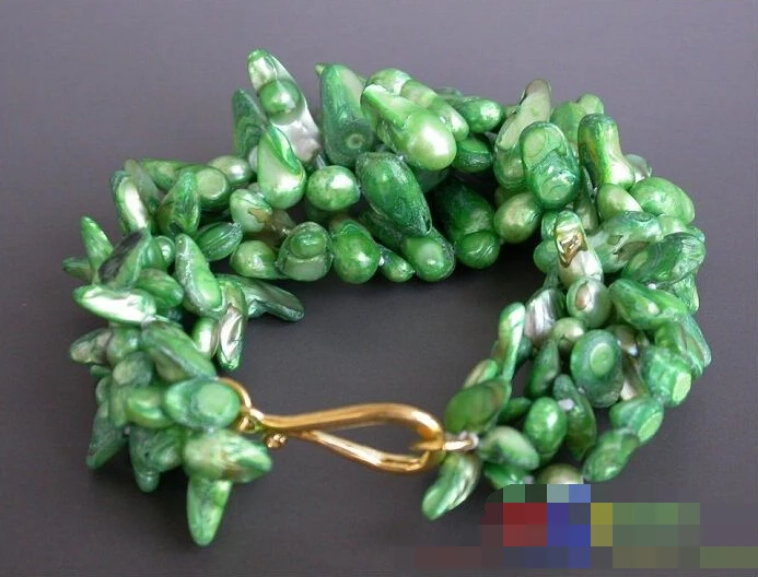 

0807 4row 8" GREEN tail wine Freshwater cultured pearl BRACELET