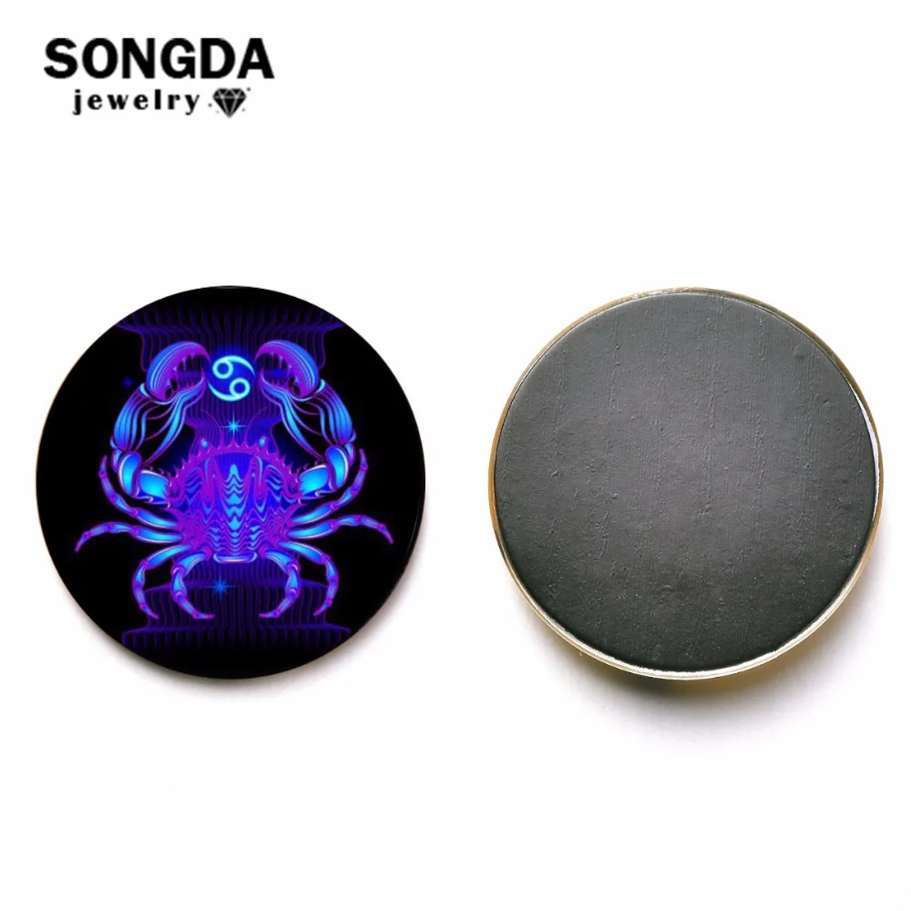 

SONGDA 12 Constellation Zodiac Sign Magnet Button Art Picture Glass Dome Round Magnetic Sticker Beads Jewelry Findings Wholesale