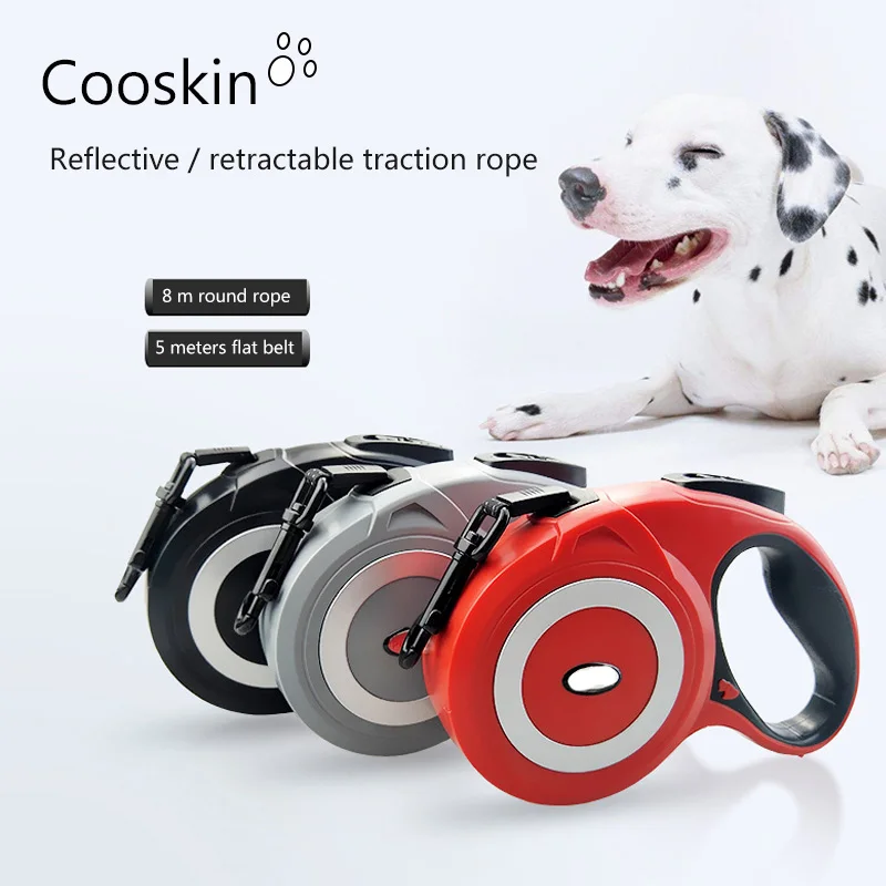 Pet retractable dog leash large dogs reflective 5M flat belt 8M round rope Pet Night safety