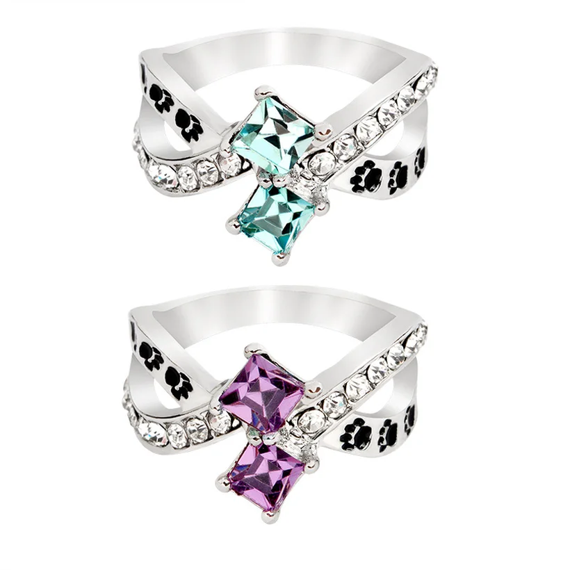 

2019 All size 5-10 Animal Pet Ring Dog paw Ring Simple purple blue crystal cross rings Jewelry Ring For Dog parent Free Shipping