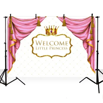 

Baby Shower Photo Studio Booth Backdrop Newborn Pink Curtain crown Little Princess prince birthday Customized photo background