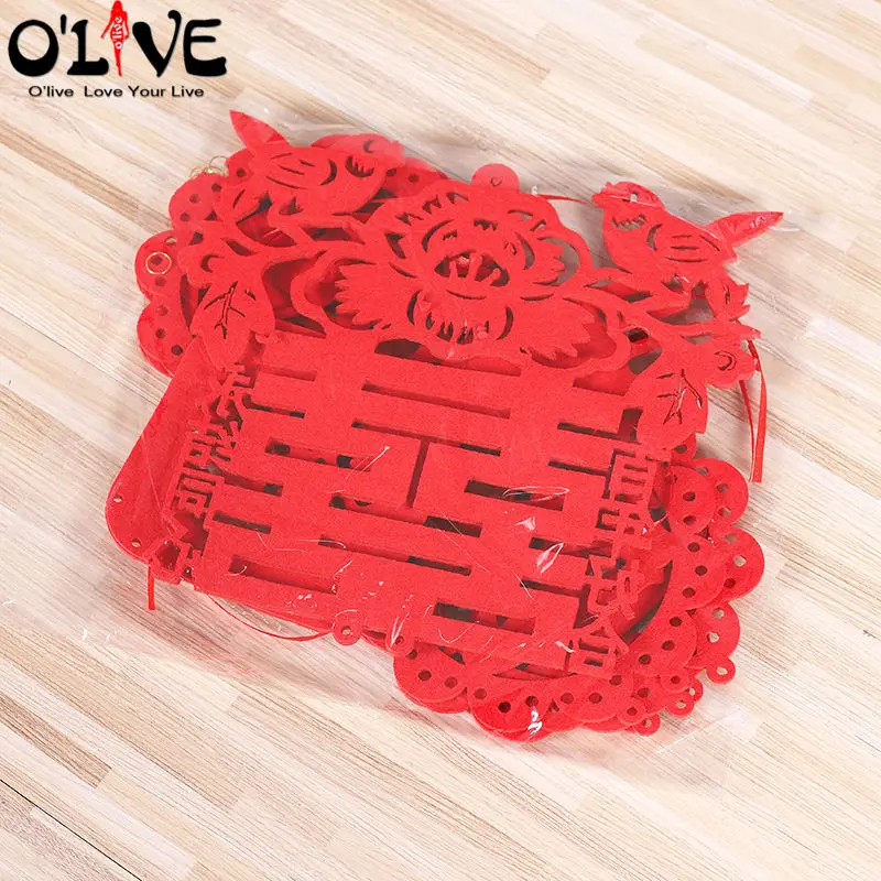 Chinese Wedding Couplets Non-woven Wedding Hanging Decorations Door Room Ornaments Double Happiness Pendant Party Supplies
