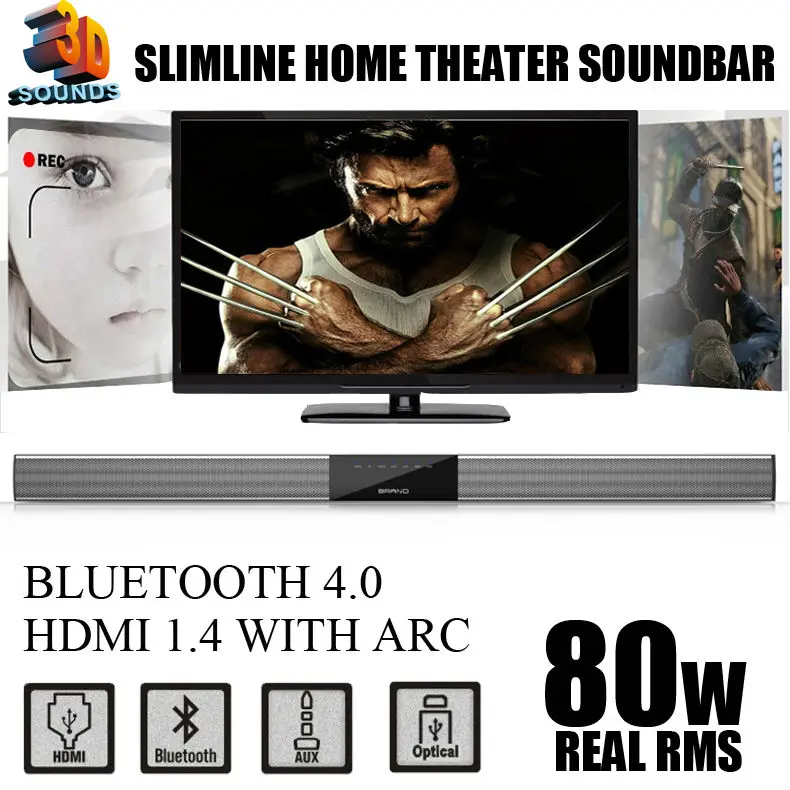 80W BLUETOOTH TV SOUNDBAR WITH HDMI&BLUETOOTH DIGITAL INPUTS 3D SOUND