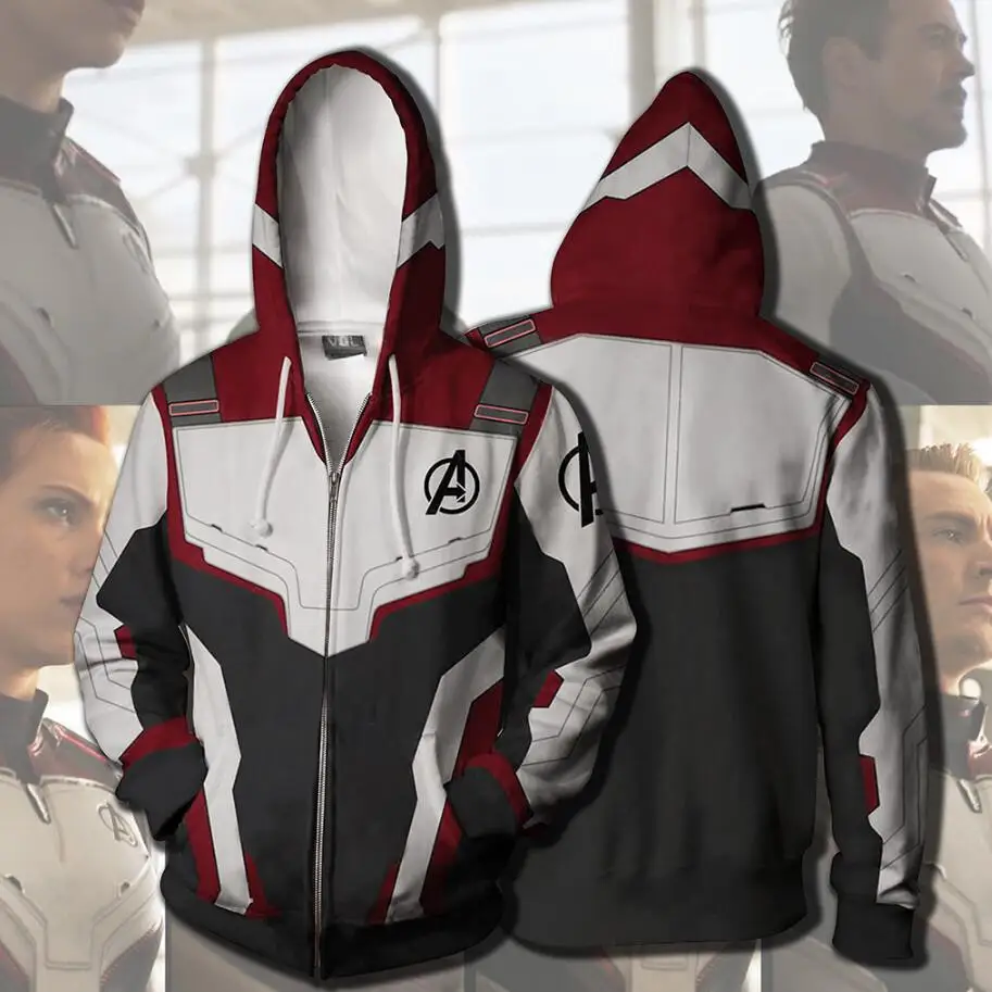 New Avengers Endgame Cosplay Quantum Realm Costumes Sweatshirt Hoodie Jacket Captain Marvel Tech Hooded Superhero America Zipper