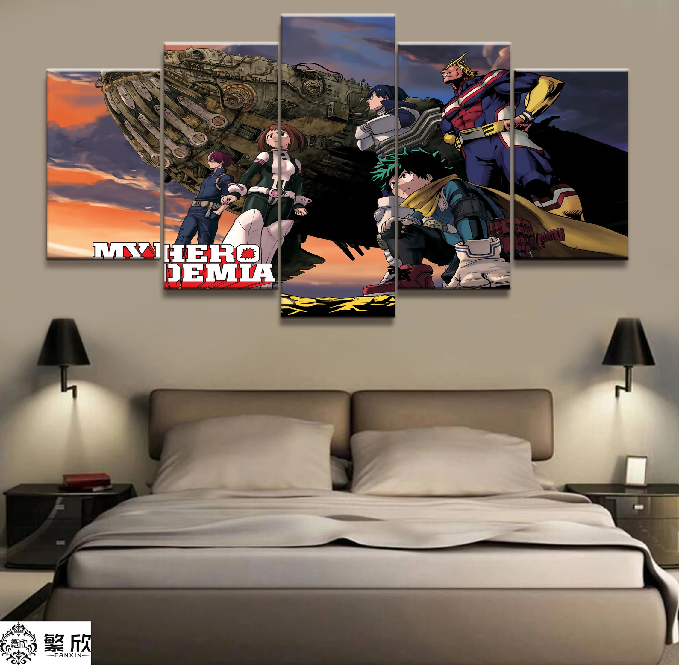 

Wall Art Poster Painting Modular Pictures For Living Room Decorative Pictures Canvas Printed 5 Panel My Hero Academia Animation