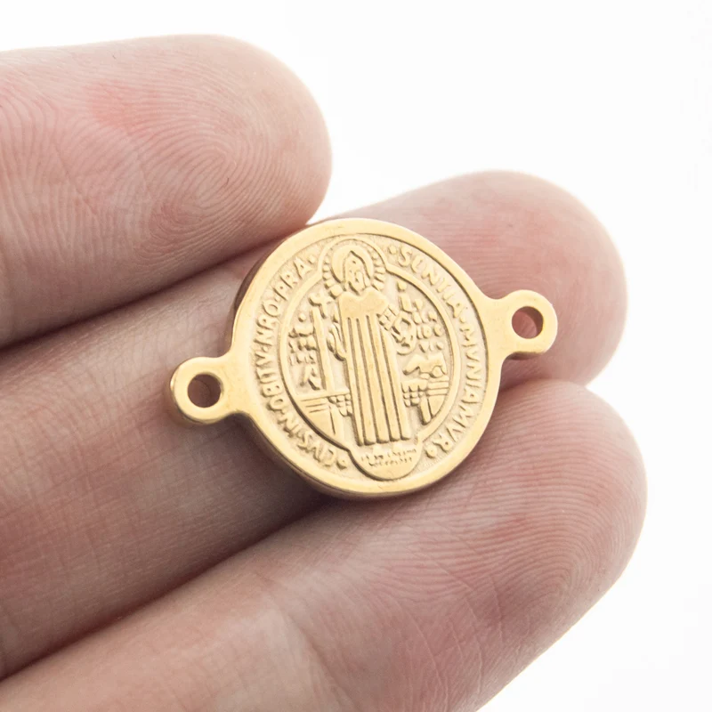 

Stainless Steel Gold/Silver 1/2/3 Loop Holes Saint Benedict Medal Cross Pendant DIY Charm For Bracelet Necklace Wholesale 50pcs