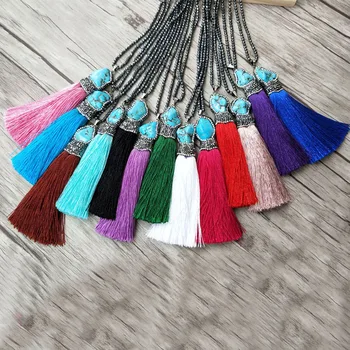 

5Strands Hematite beads Chains necklace,Howlite Blue stone Tassel Charm Pendants Pave Crystal Rhinestone Jewelry necklaces NK294